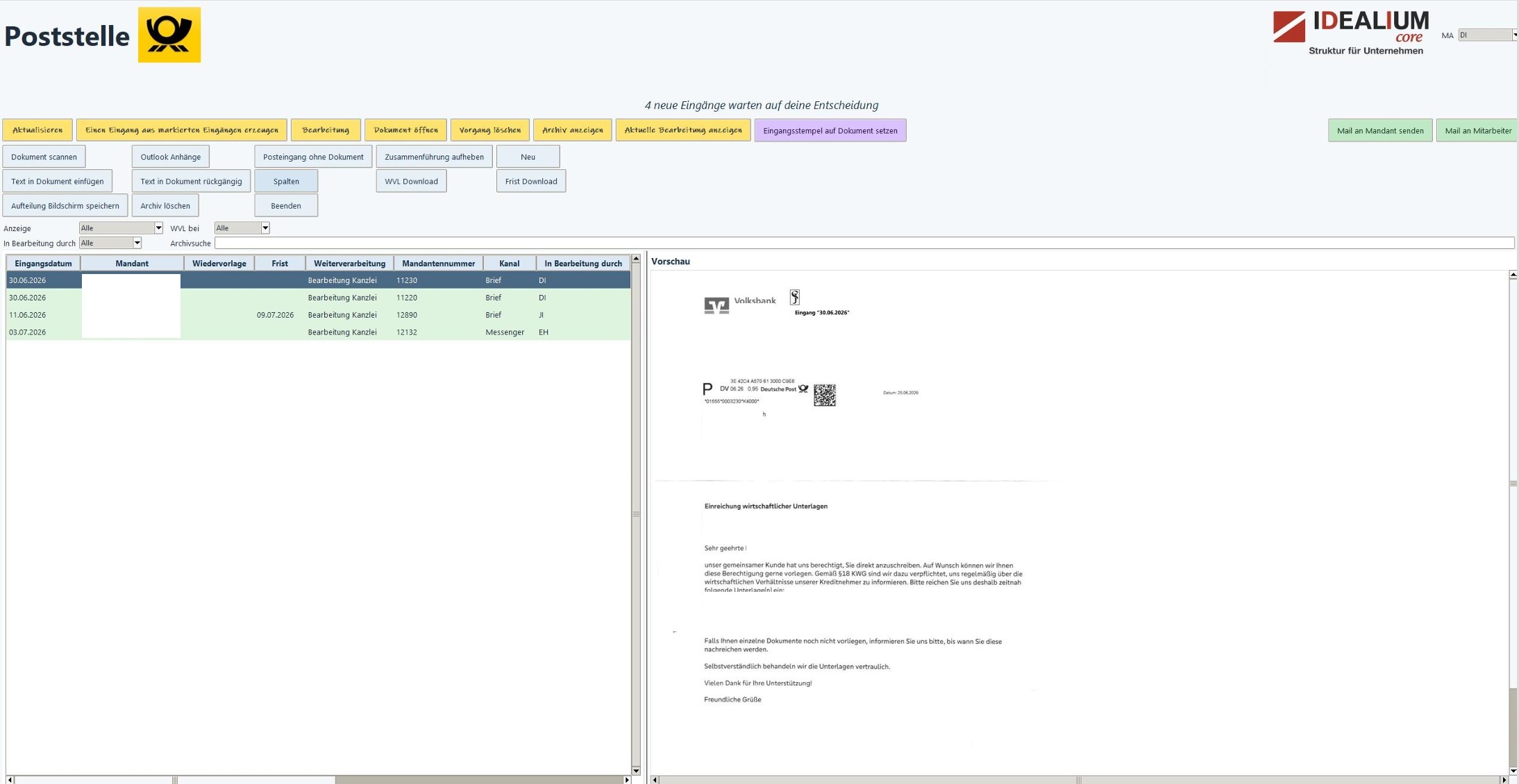 Screenshot des digitalen Posteingangs
