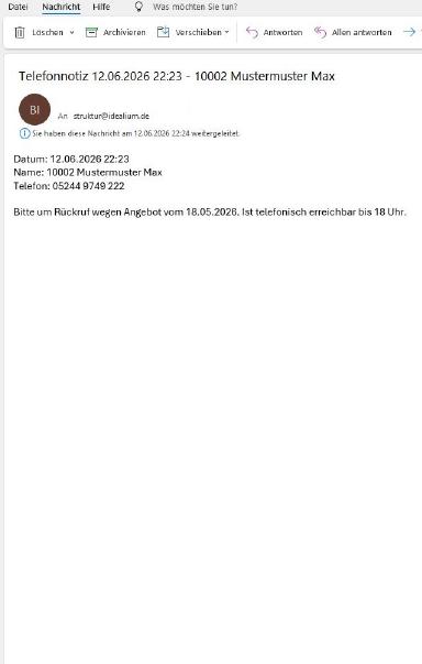 Per Mail versendete Telefonnotiz
